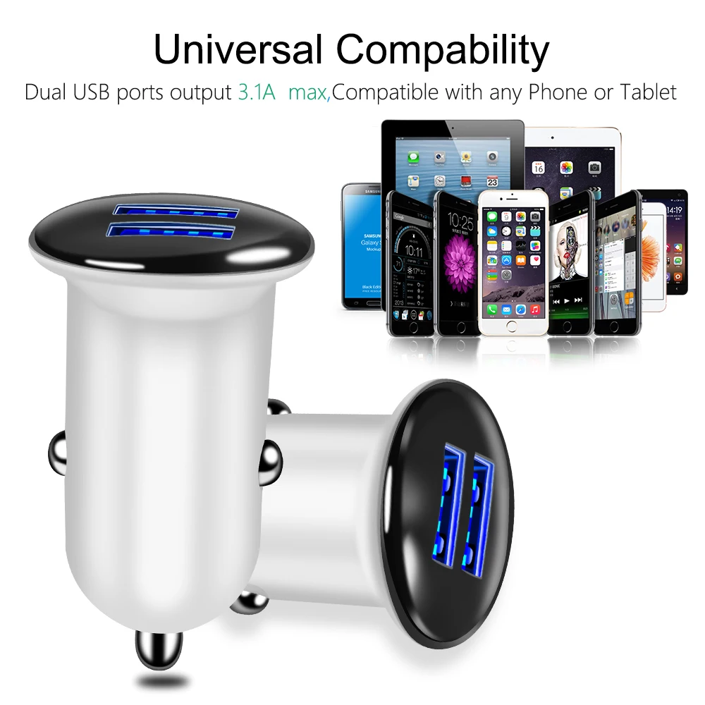 Mini Dual USB Car Charger Adapter 3.1A Max Car-Charger Mobile Phone Auto Charge 2 Port for Samsung iPhone Xiaomi | Мобильные