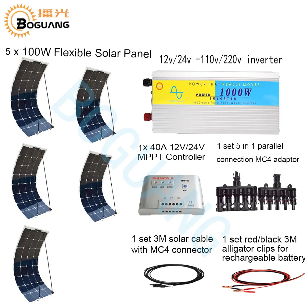 XINPUGUANG Flexible solar panel 500w солнечные панели солнечная панель 1000 Вт инвертор 12V 24V 220v