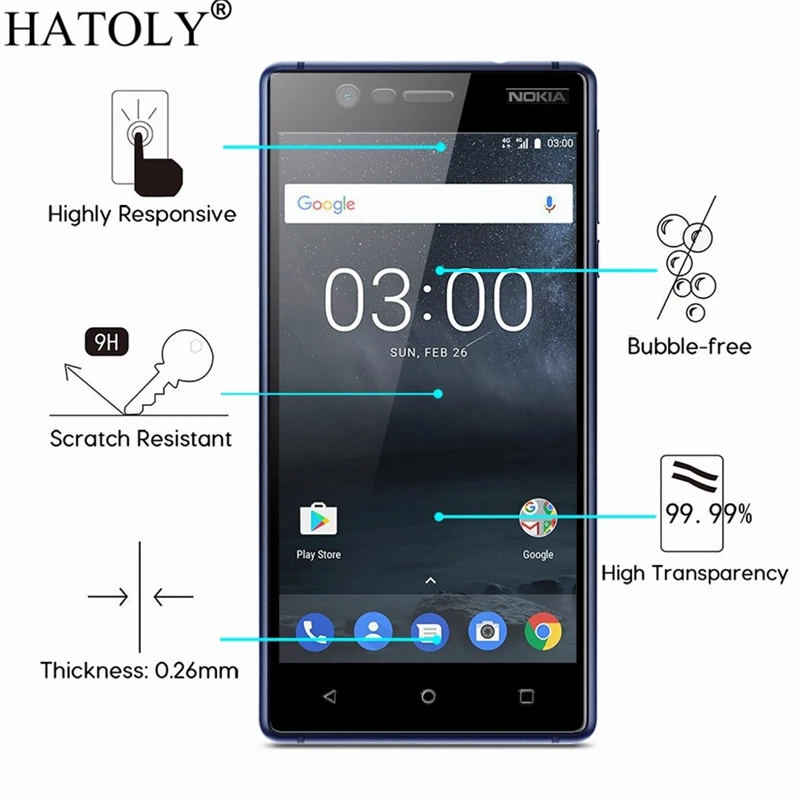 Закаленное стекло для Nokia 3 2 шт. Защита экрана полное покрытие TA 1020 1032 3D пленка с