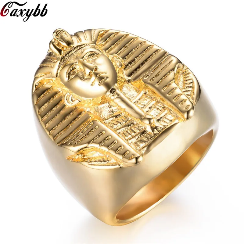 

Punk Gold Color Ancient Egyptian Pharaoh Ring 316L Titanium Stainless Steel Bling Mysterious Egyptian Pharaoh Rings Jewelry
