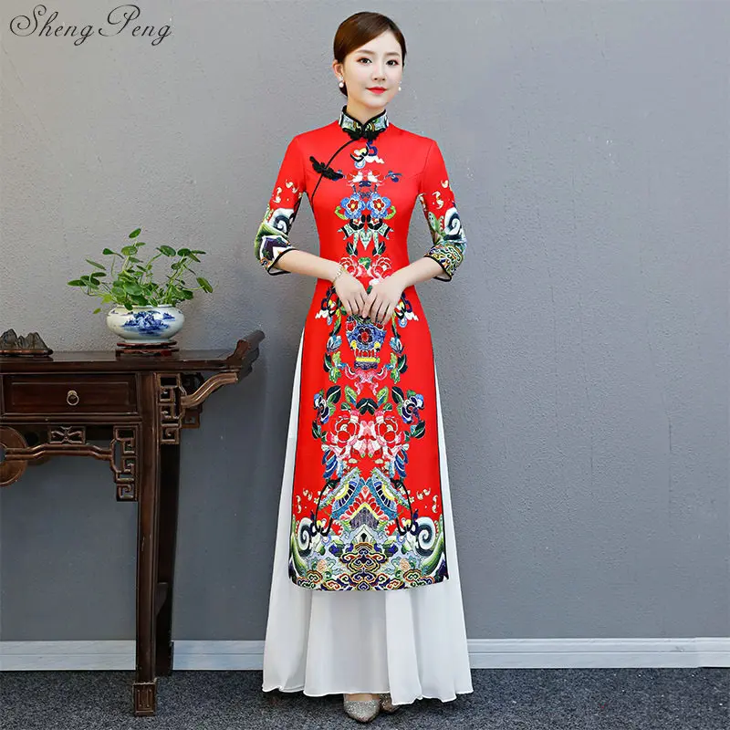Женское традиционное платье-Ципао aodai vietnam традиционная одежда для лета 2019 |