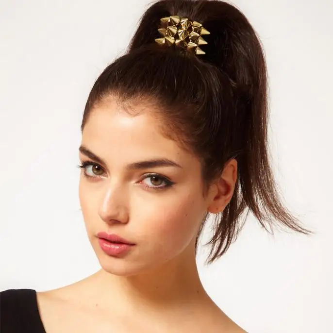 LEMOER Fashion Punk Style Multi Three Layers Rivet Spike Stretch Hair Bands Ponytail Holder Rope Tie Ring for Women | Украшения и