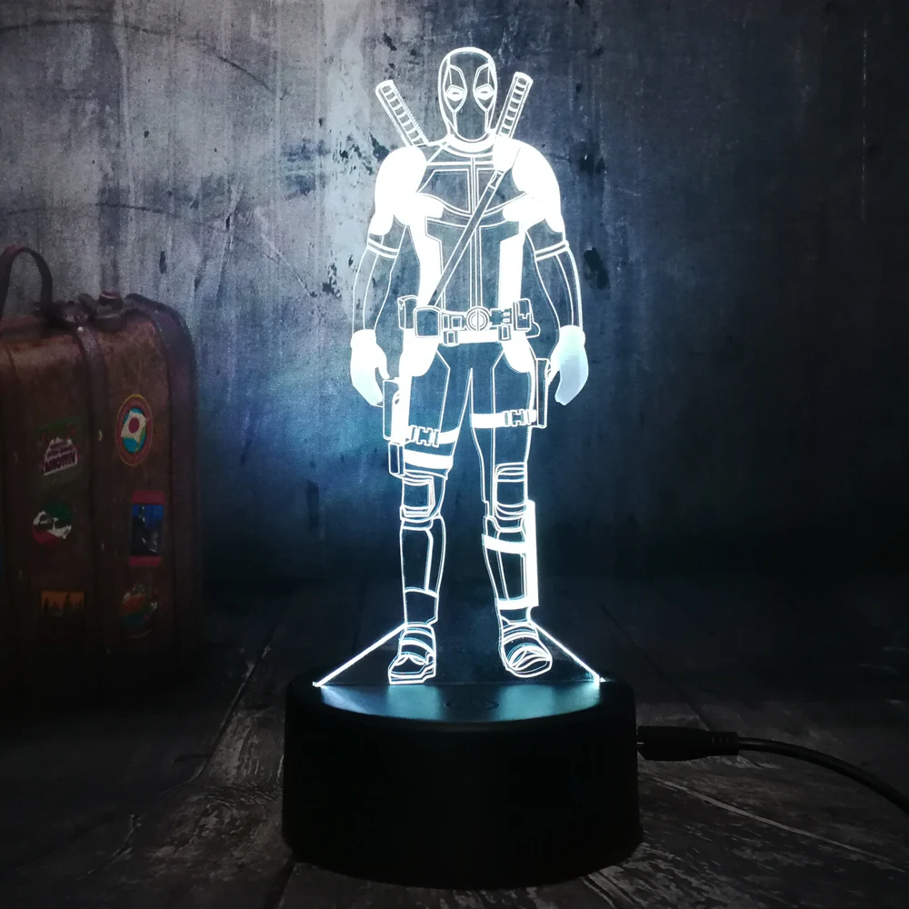 Настольная лампа Marvel Deadpool Cool Hero 7 цветов меняющая цвет 3D RGB светодиодный ночник USB