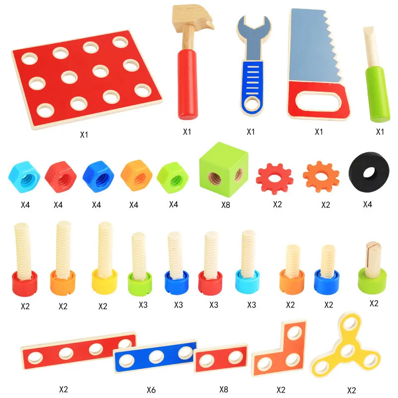 

New Wooden Baby Toys 89pcs DIY Tool Table Baby Educational Toys