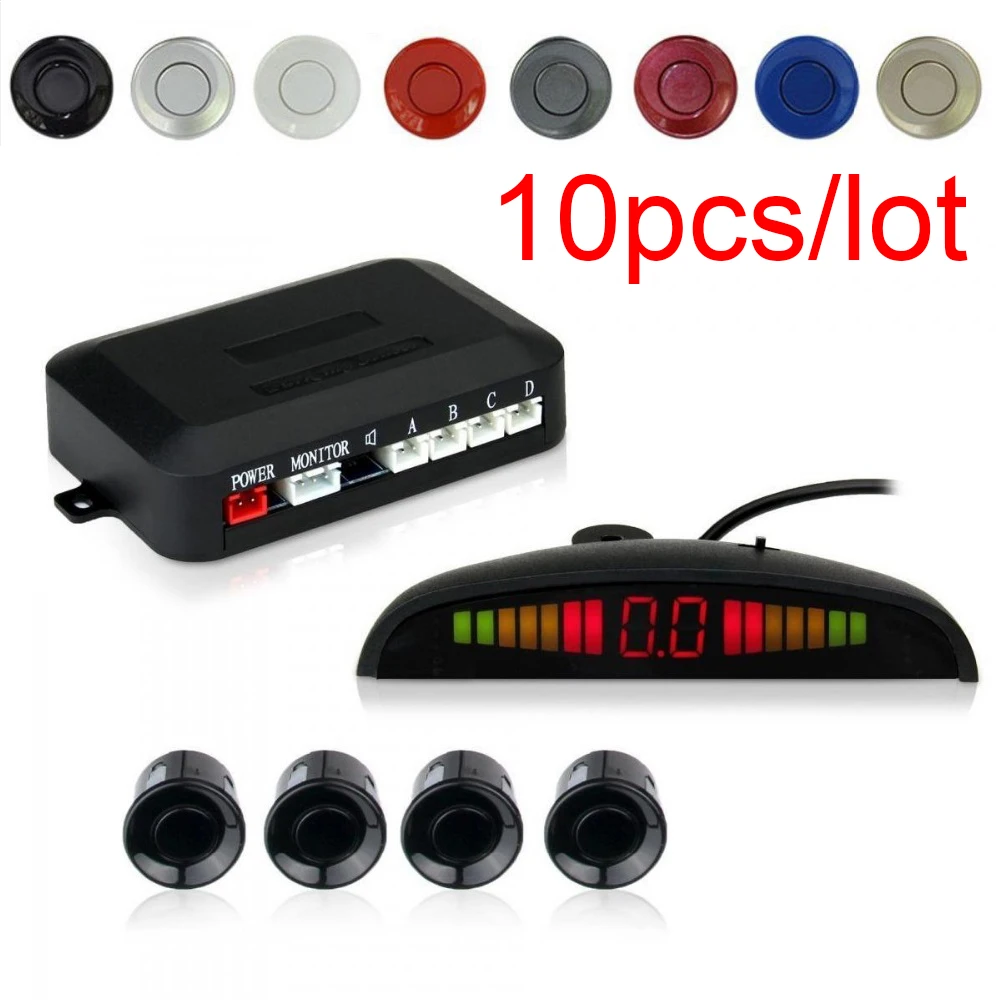 

10pcs Vehicle Reverse Backup Radar System with 4 Parking Sensors Distance Detection + LED Distance Display+Sound Warning(Black)