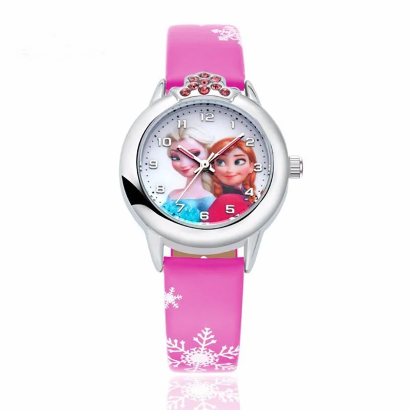 rose red Luckyoverflow Relojes мультфильм принцесса часы модные детские часы милые резиновые кожаные кварцевые часы для девочек CE0519 - Цвет: rose red