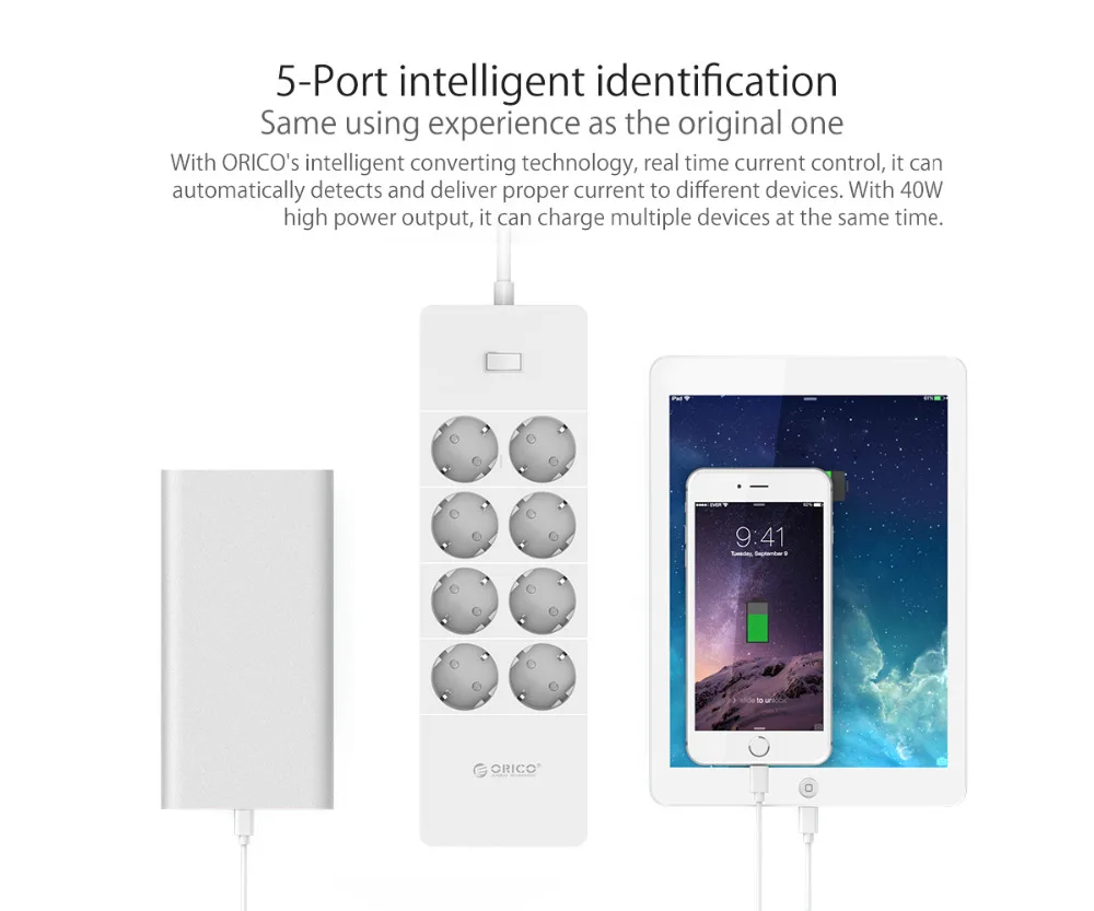ORICO мощность полосы ЕС Plug удлинитель стабилизатор напряжения ЕС мощность полосы с 5x2. 4A USB зарядное устройство порты