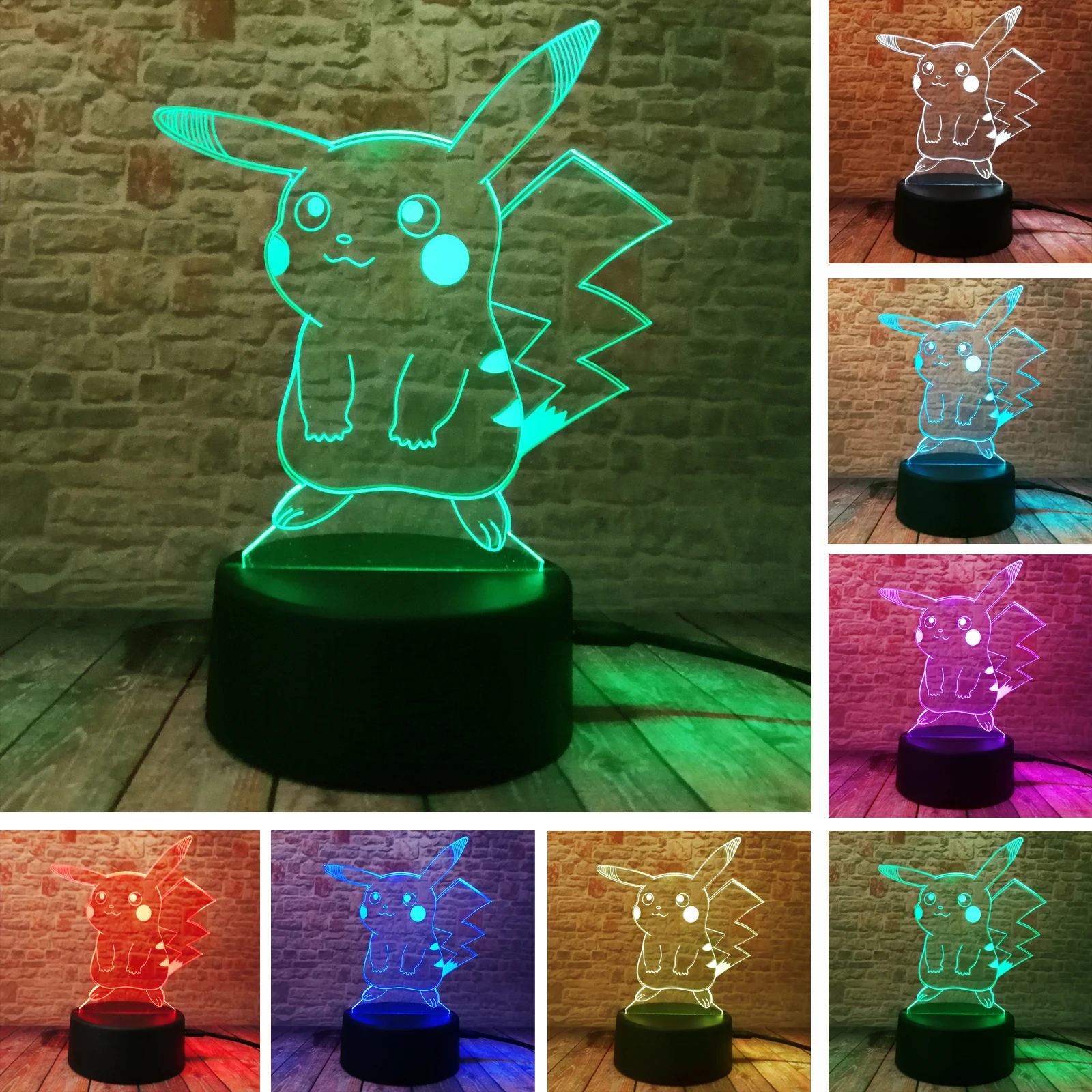 Новый светодиодный ночник Pokemons Pikachu Звездные войны BB принцесса Эльза 3D USB 7 цветов