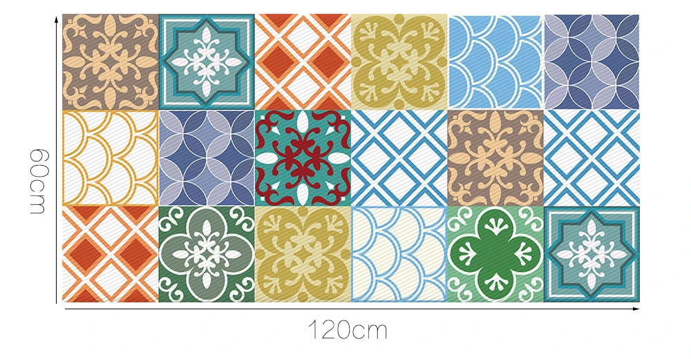 

Color Tile Decal 3D Floor Stickers Anti-slip Waterproof Removable Wall Stickers Art Mural Bathroom Living Bedroom Decor 60x120cm