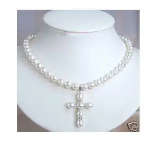 

Женское Ожерелье с белым жемчугом и подвеской-крестом