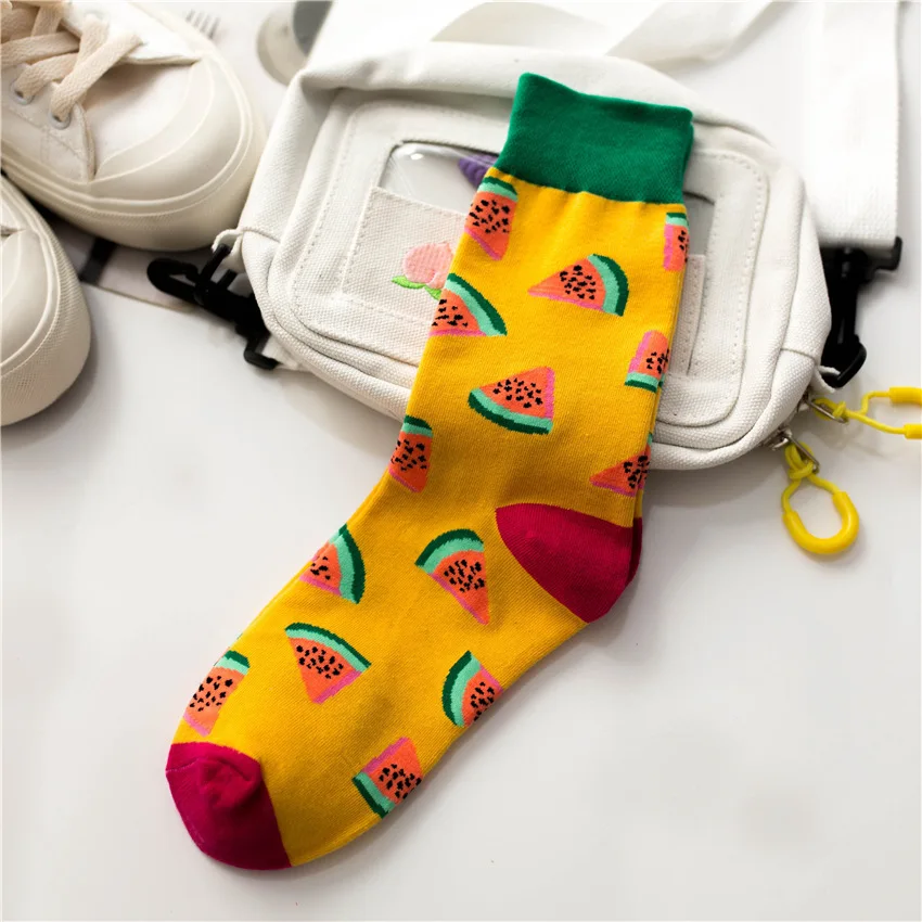 1 New Unisex Men Women Art Painting Fruit Socks Cotton Fashion Socks Winter Warm Crew Socks Harajuku Funny Socks Cute High Hosiery - Цвет: 1