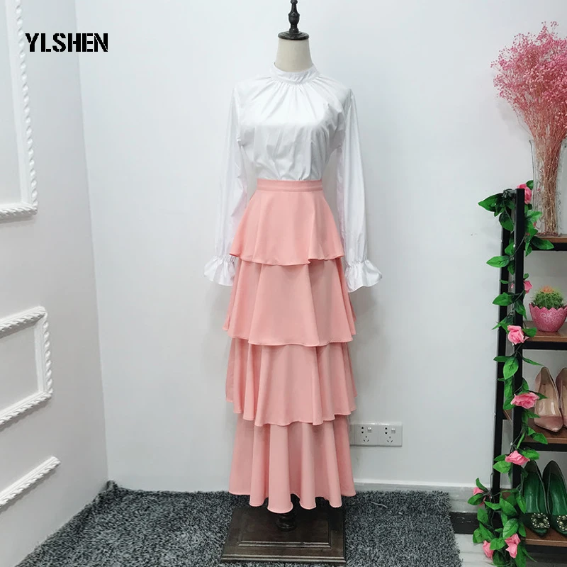 Юбки с оборками пастельные Faldas Mujer Moda 2019 длинная Турецкая юбка макси высокой