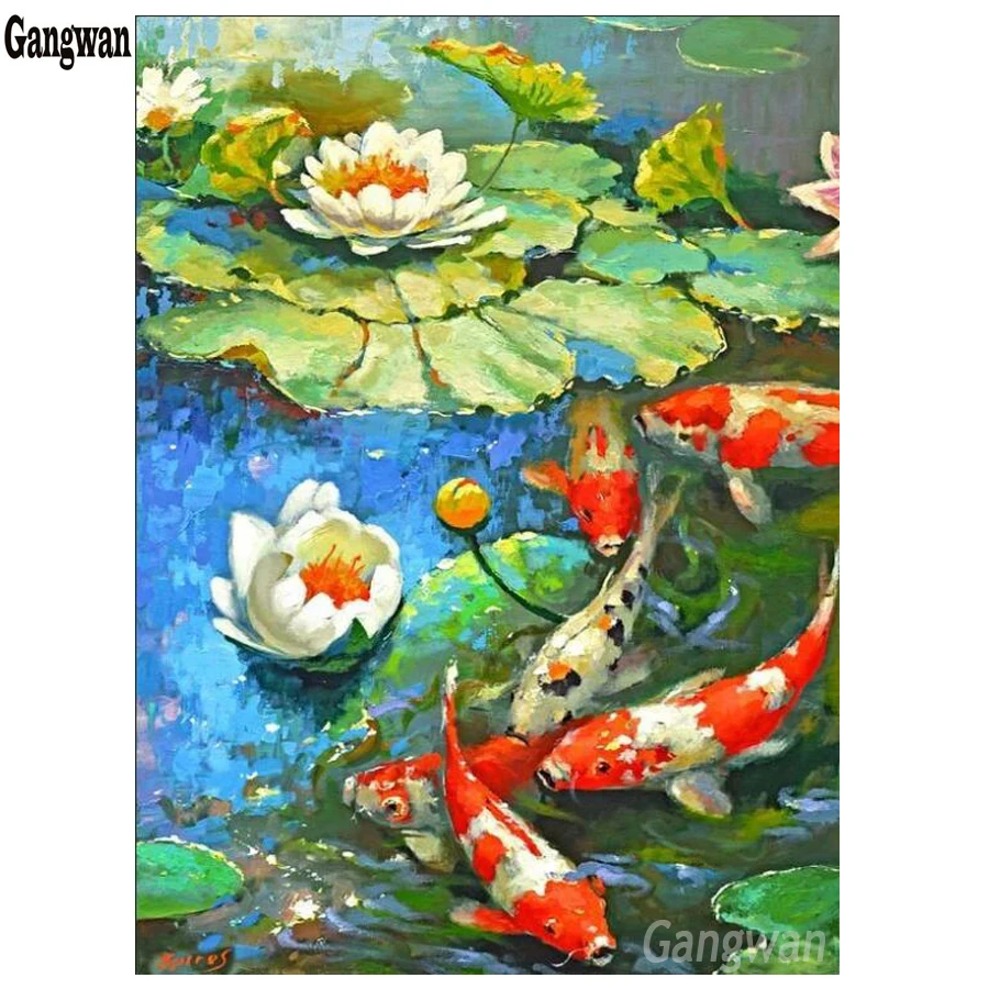 5D DIY Алмазная картина полный квадратный/круглый Koi Fish Lotu Алмазная вышивка с пейзажем мозаика вышивка крестиком домашний декор абстрактный искусство