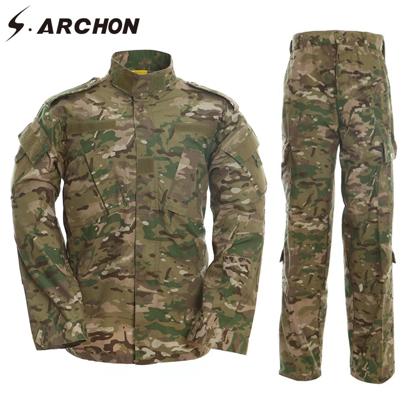

S.ARCHON US RU Army Soldier Military Uniform Set Men Tactical Multicam Camouflage Uniform Clothes Set Paintball Camo Combat Suit