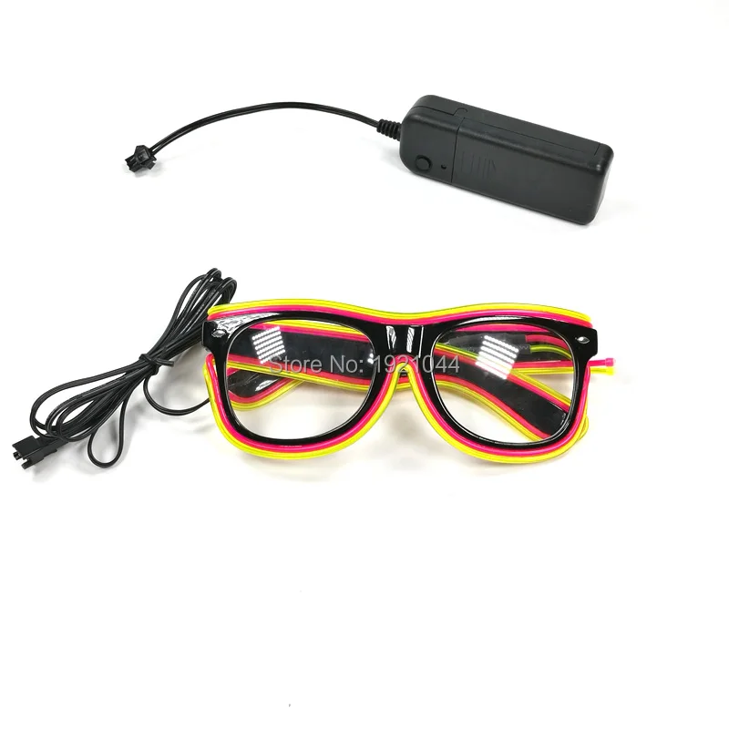 Новый стиль двухцветные мигающие светодиодные очки EL wire неоновые светящиеся