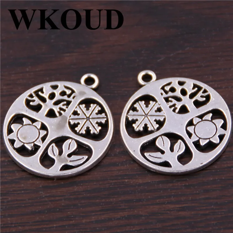 

WKOUD 6pcs Antique Siver Magical Four Seasons Charm round tablets Pendants DIY Necklace Bracelet Jewelry Findings 24x28mm