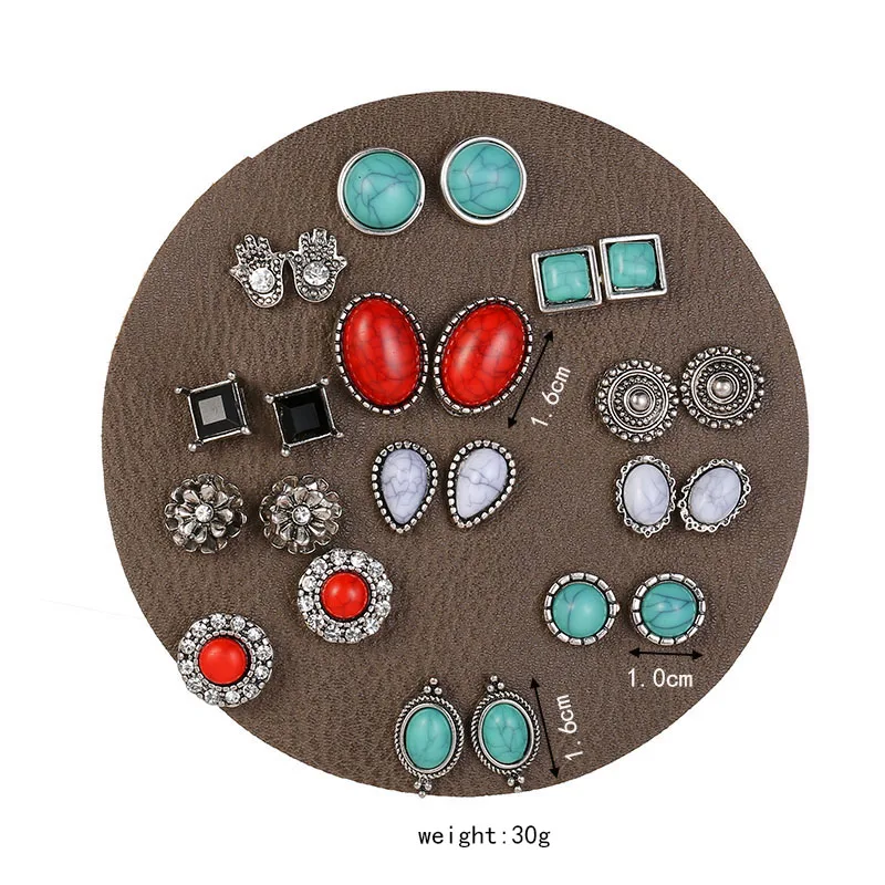 12 пар/лот винтажный Комплект сережек для женщин массивные трещины овальные цветы