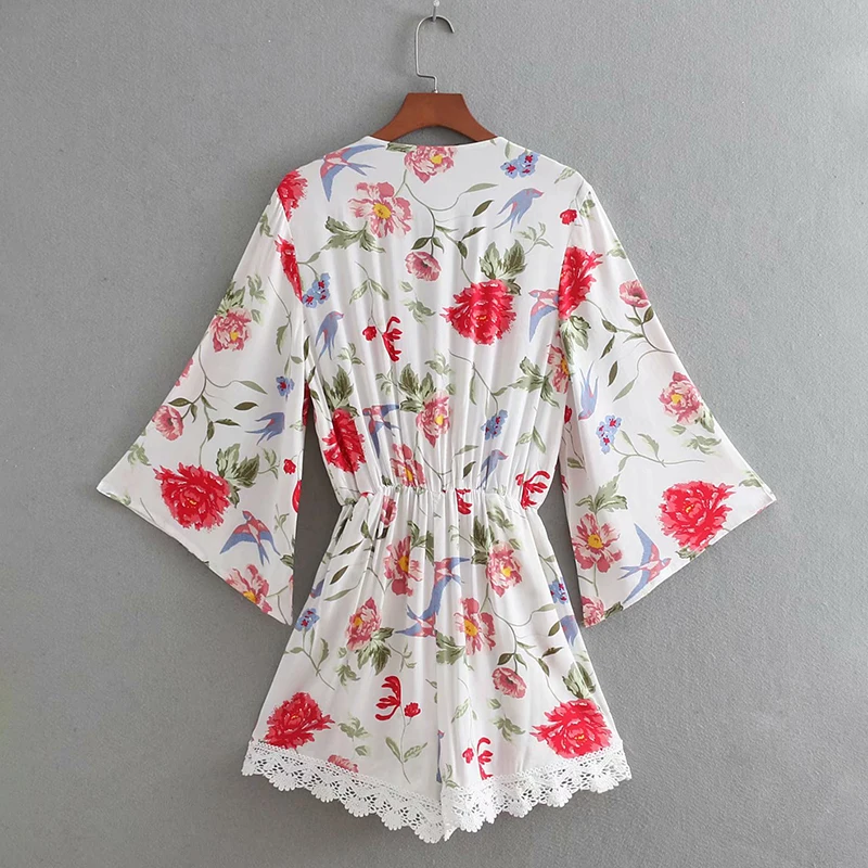 Женский летний Модный комбинезон с цветочным принтом шикарный кружевной