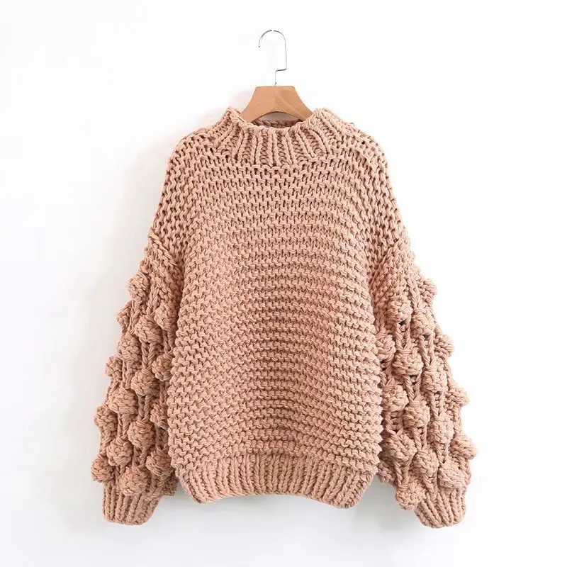 Chic Coarse Wool Hand Knit Womens Pullovers Sweaters Turtleneck Loose Oversized Streetwear Autumn Winter Chunky Sweater | Женская одежда