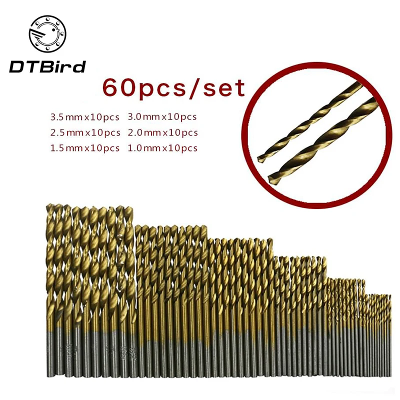 60 шт./компл. набор сверл из быстрорежущей стали сверло с титановым покрытием