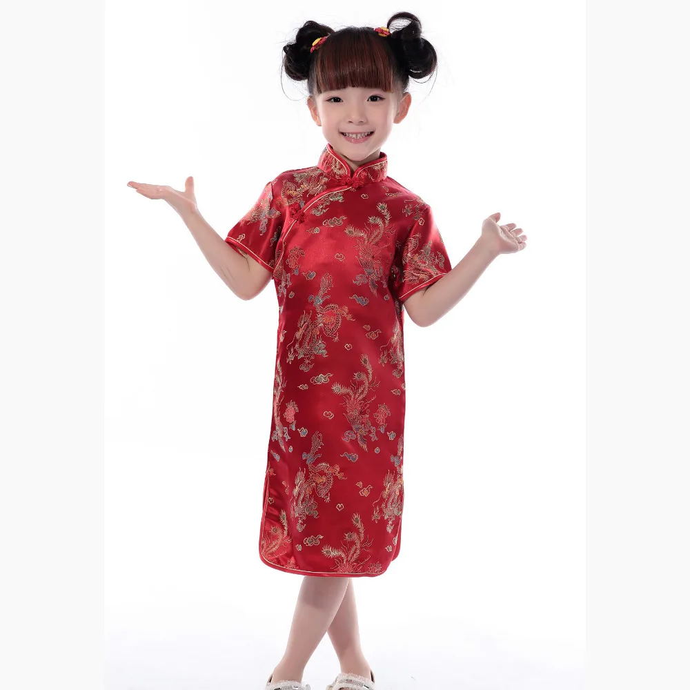 Фиолетовые милые летние платья Qipao для девочек детское Ципао в китайском стиле