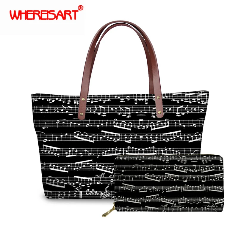 WHEREISART женские сумки с верхней ручкой музыкальная сумка принтом женская большая
