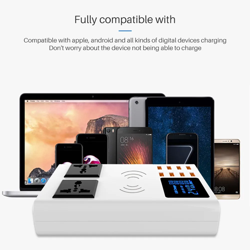KISSCASE 8USB + двойное Универсальное зарядное устройство переменного тока 10 Вт Qi