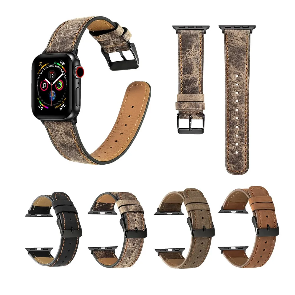 

Classic Dark Leather Strap for Apple Watch Band Series 6/SE/5/4/3/2 38/42MM 40MM 44MM Replaceable Bracelet for iWatch Wrist Belt
