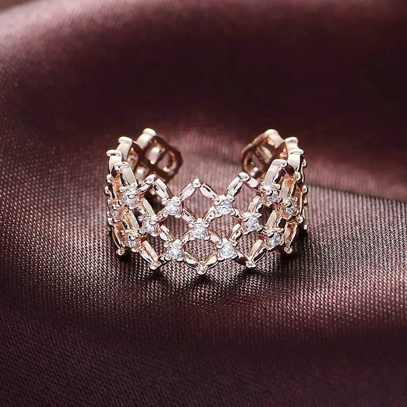 USTAR Свадебные кольца с геометрическим переплетением и кристаллами для женщин