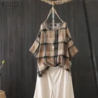 Zanzea, женские блузы, рубашки, повседневные свободные Туники Топы, винтажная блуза с коротким рукавом и круглым вырезом, лето 2020, Chemiser Mujer, плюс размер 5XL