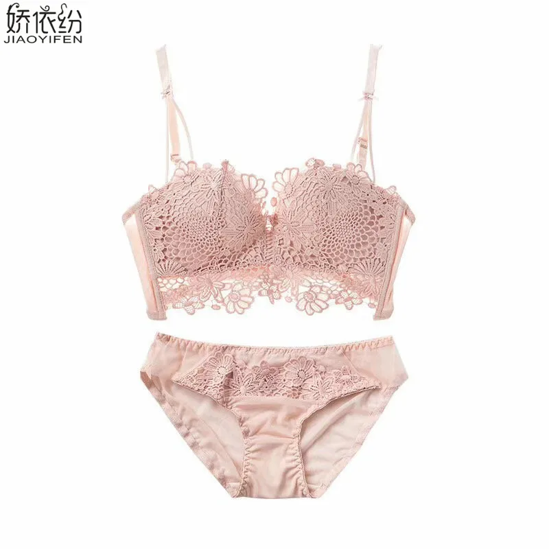 Pink Женское нижнее белье в европейском стиле, роскошный кружевной комплект с бюстгальтером с вышивкой, сексуальный удобный бесшовный комплект с бюстгальтером пуш-ап и чашечками B, нижнее белье - Цвет: Pink
