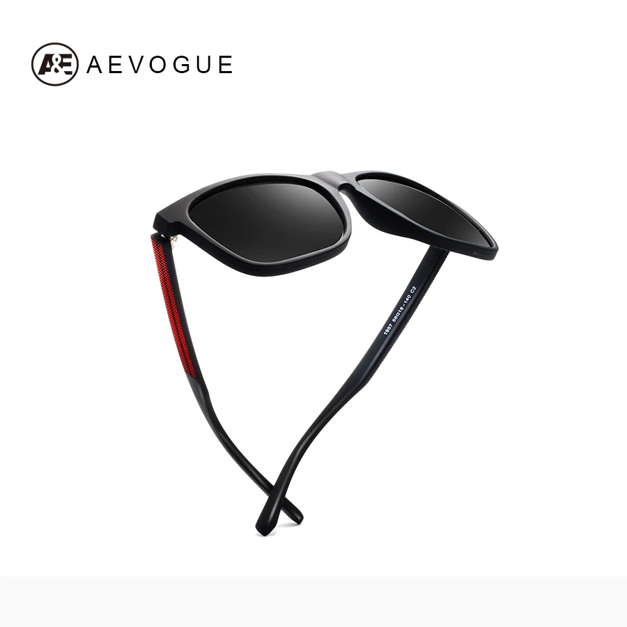AEVOGUE HD Polaroid Sunglasses Men Frame TR90 Matte Black Square Red Line Vintage Glasses For Women Brand Design UV400 AE0616