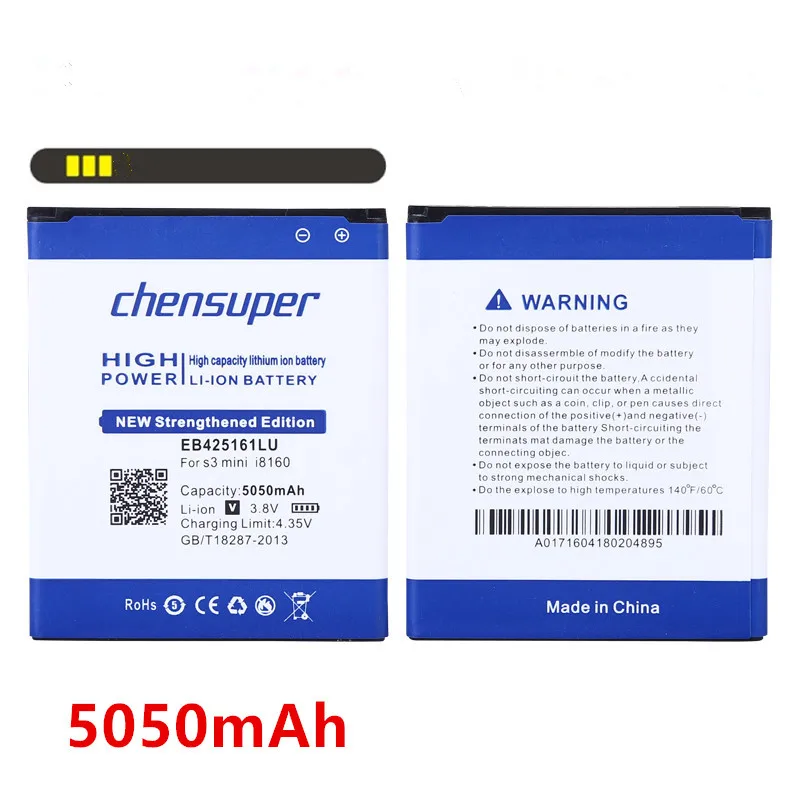 

Новый chensuper 5050mah EB425161LU для Samsung Galaxy S3 Mini аккумулятор I8160 S7562 I8190 I669 Ace2 S7568 S7566 S7572 I759 Mini S3