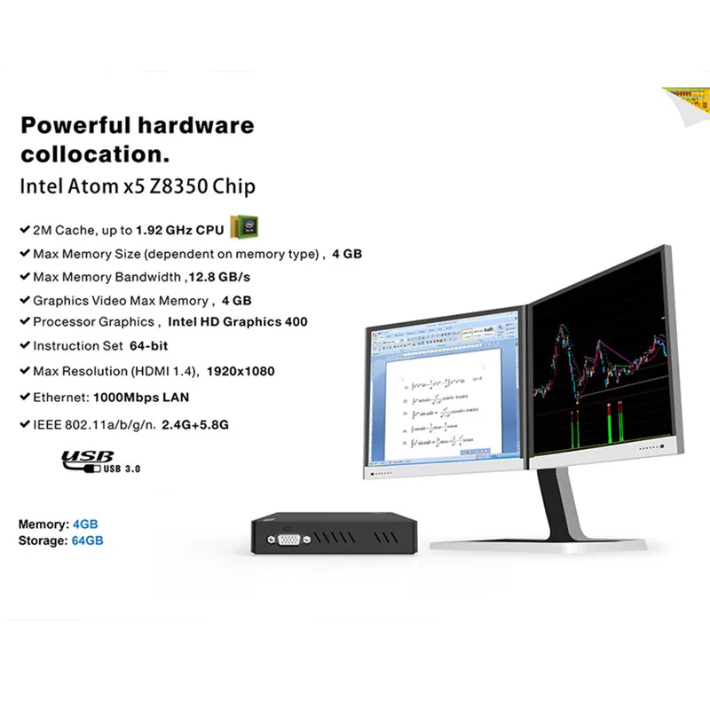 Z83-V мини-ПК Windows 10 Intel Atom X5-Z8350 Intel HD graphics 400 2,4 ГГц 5,8 ггц WiFi 1000 м USB3.0 BT4.0 мини настольный компьютер