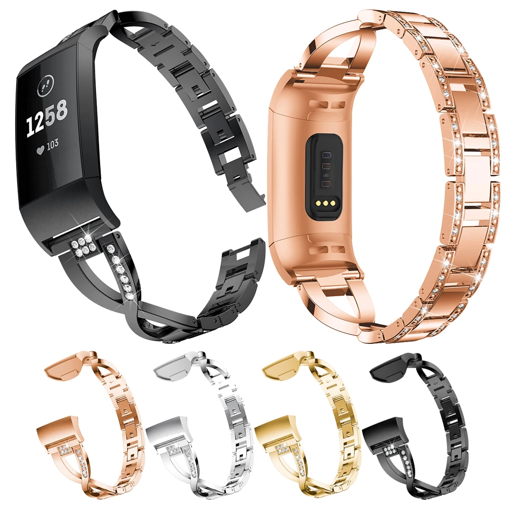 Браслет из нержавеющей стали для Fitbit Charge 3 роскошный ремешок с металлической
