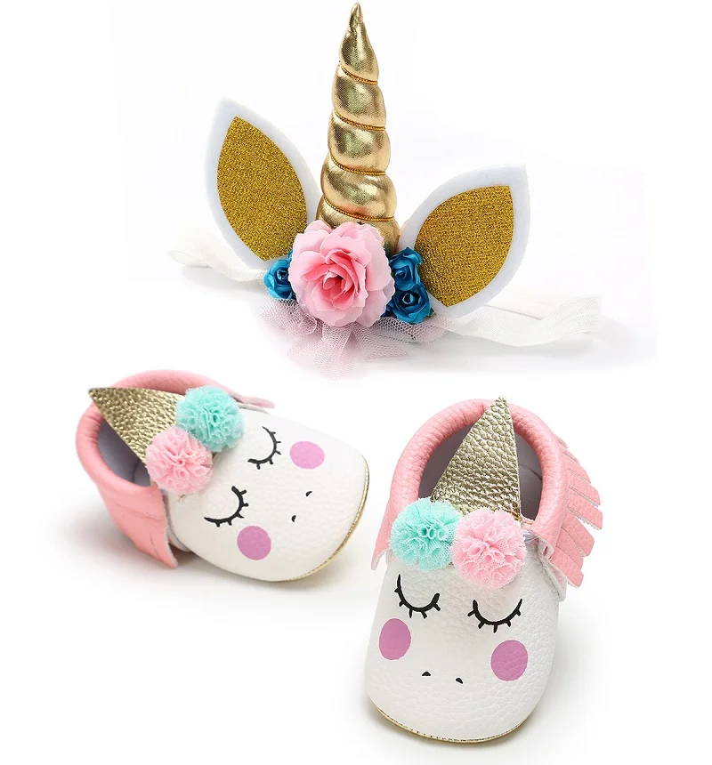 2019 Единорог для вечеринки ободок с рогом + мягкая обувь кисточками маленьких