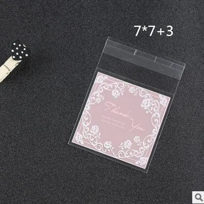 7X7CM 100 шт спасибо розовый цветок мешочек для печенья, конфет для свадебной вечеринки Подарочный пакет печенье закуски выпечка самоклеящаяся посылка мешок - Цвет: 7X7CM