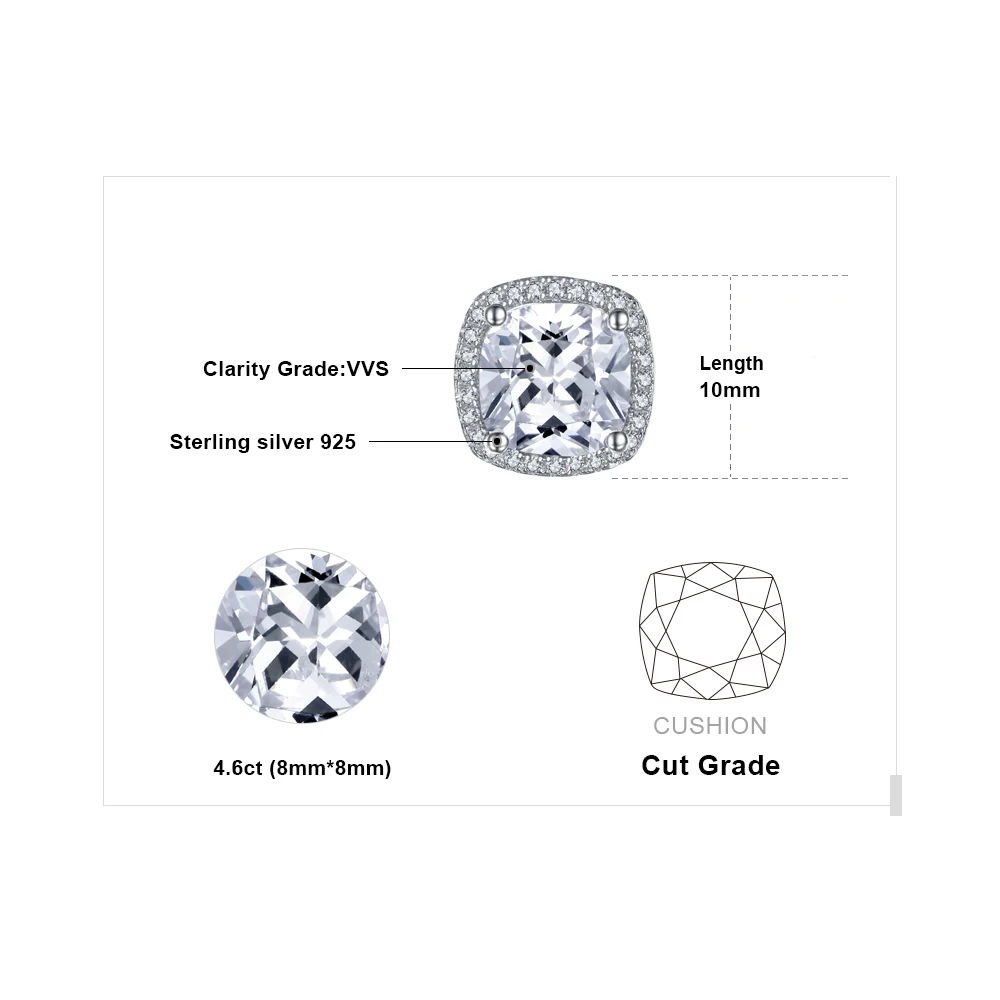 Женские серьги гвоздики JPalace Cubic Zirconia Halo корейские из стерлингового серебра 925