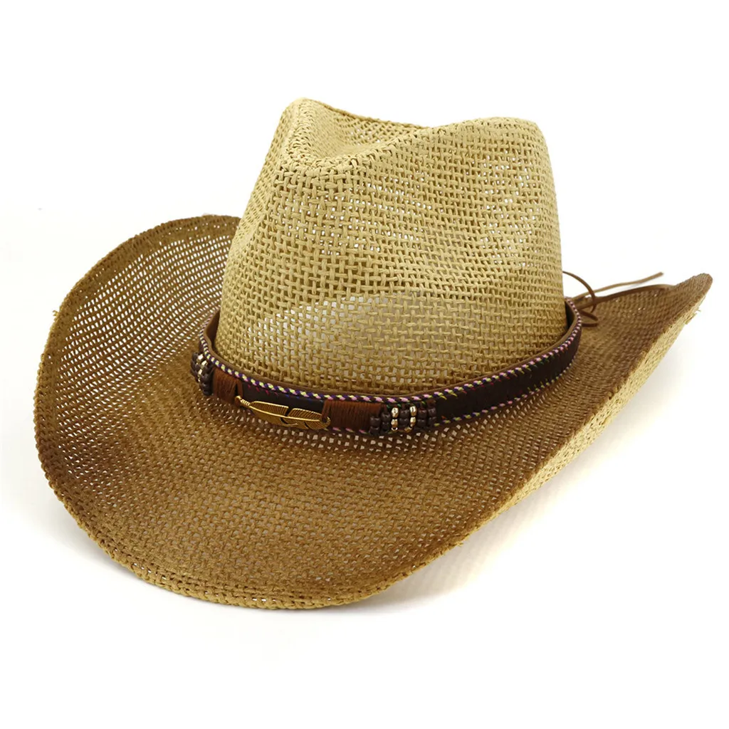 Beige Мужская шляпа sombrero унисекс, ковбойские шляпы для женщин, Пляжная соломенная шляпа, повязка для солнца, детские ковбойские шляпы, мужские джаз, Солнцезащитная Панама, шляпа# Zer - Цвет: Beige