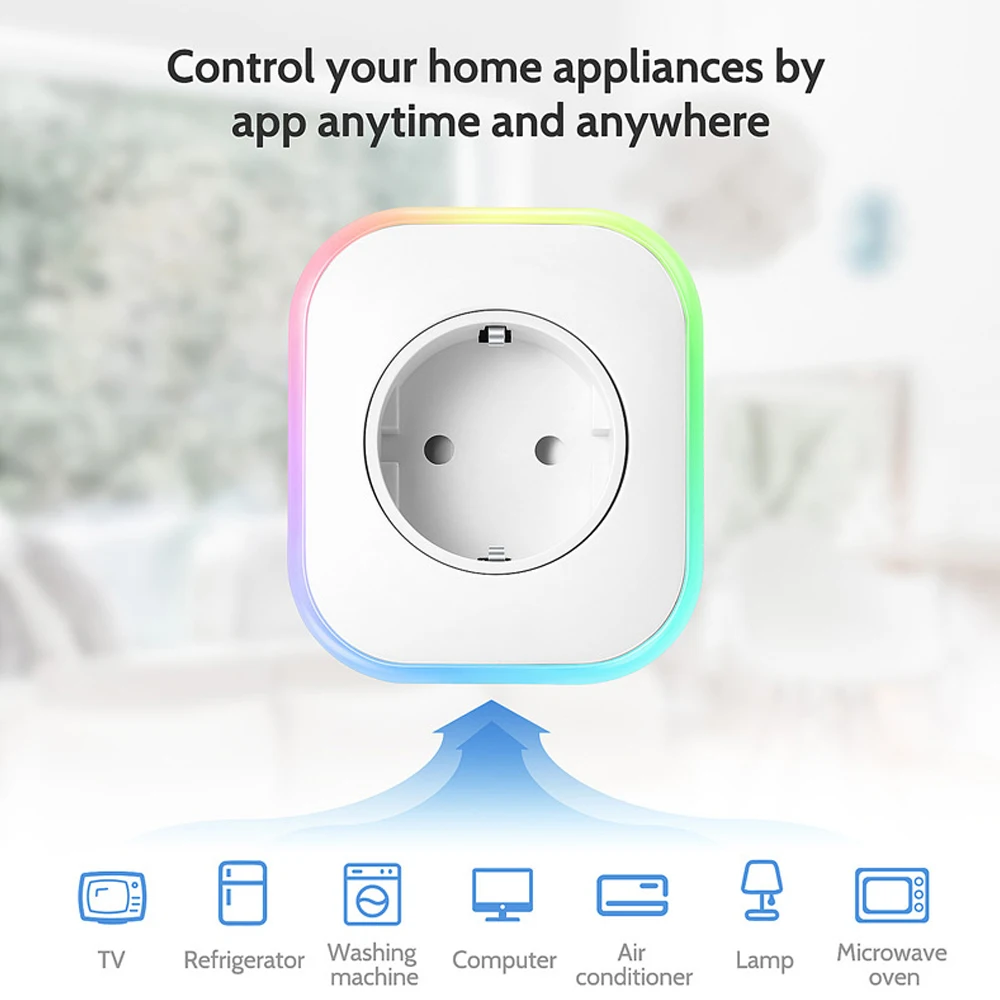 Умная розетка Alexa с евровилкой Wi Fi RGB подсветкой и монитором