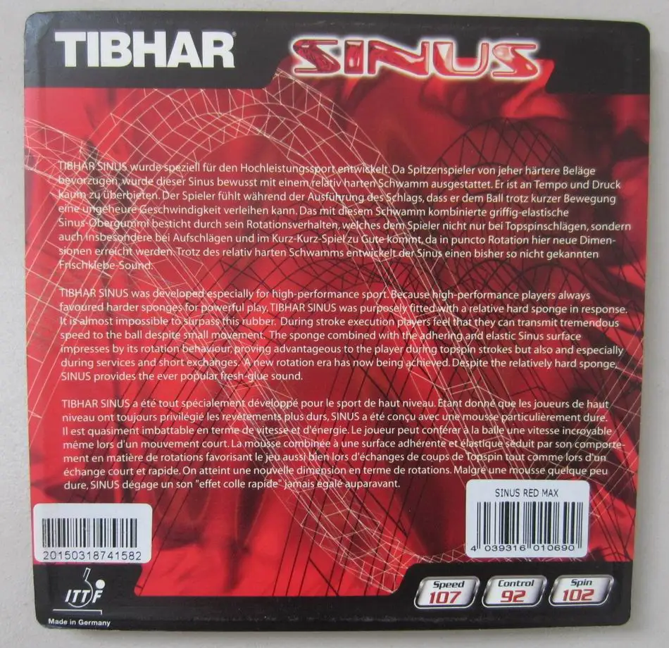Оригинальный Tibhar ракетка для настольного тенниса резиновая синус прыщи в