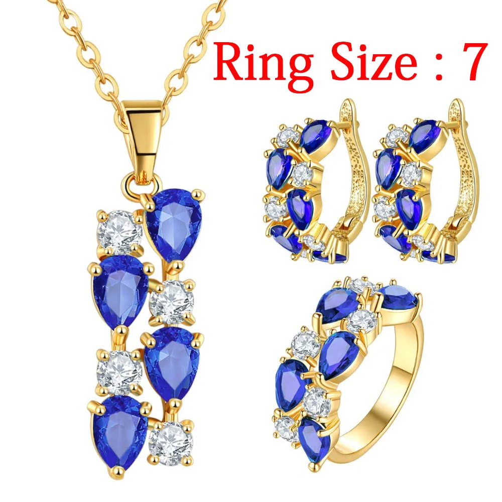 Ring Size 7 CARSINEL красочный комплект украшений кубический циркон Гипоаллергенное розовое золото цвет ожерелье/серьги/кольцо Свадебные ювелирные изделия для женщин - Окраска металла: Ring Size 7