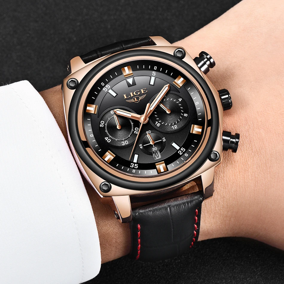 LIGE мужские часы Лидирующий бренд Роскошные военные спортивные кожаные