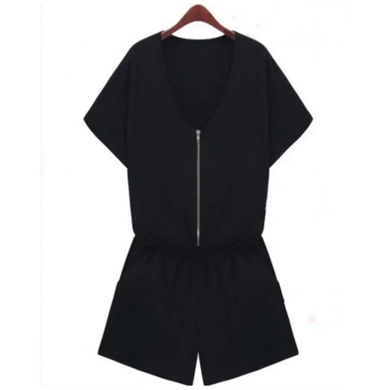 Free Shipping 2021 New Fashion Loose Shorts For Women Short Sleeve Black Plus Size S-10XL Jumpsuits With Zipper European Style