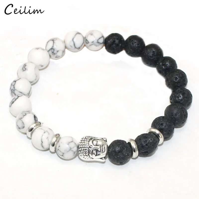 Натуральный лавовый камень молитвенный браслет Будды для женщин и мужчин черный