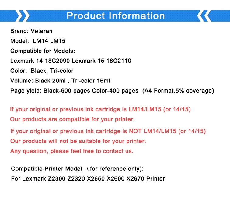 Ветеран чернильный картридж для Lexmark 14 15 LM14 LM15 черные и цветные чернильные
