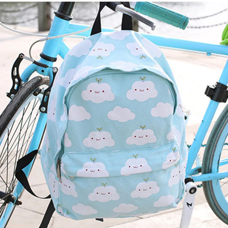 

Harajuku Women Denim Backpack Japan Casual Canvas Kawaii Cartoon Preppy Style School Bag Korean Clouds Printed Female Backpacks