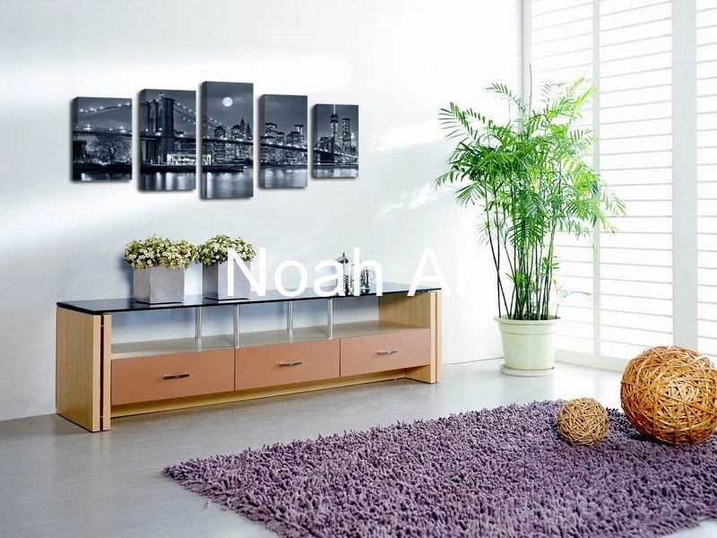 Черно-белые принты Бруклинский мост на Манхэттене Ночной пейзаж холст настенные