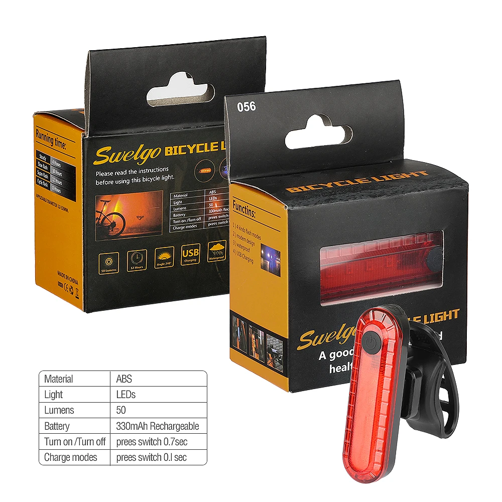 Swelgo USB Перезаряжаемый велосипедный фонарь задний 4 режима фонарик MTB дорожный