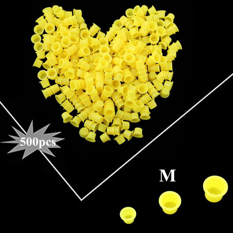 

500Pcs Medium Size 13mm Tattoo Accessory Yellow Plastic Ink Cups/Caps Supply for Tattoo